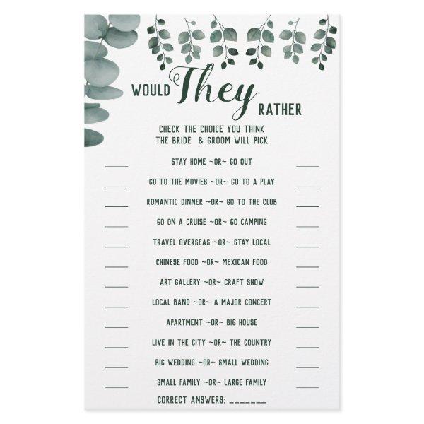 Would They Rather Eucalyptus Shower Game Card Flyer