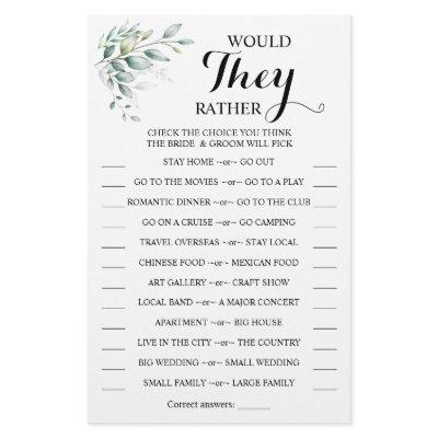 Would They Rather Eucalyptus Shower Game Card Flyer
