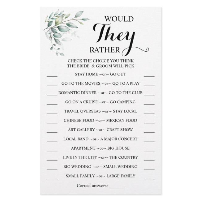 Would They Rather Eucalyptus Shower Game Card Flyer