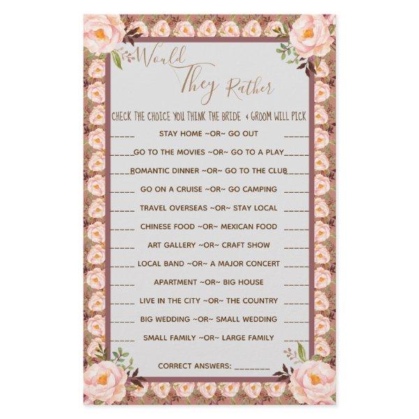 Would They Rather Floral Frame Shower Game Card Flyer