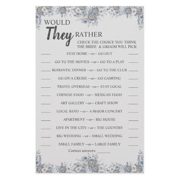 Would They Rather Gray Floral Shower Game Card Flyer