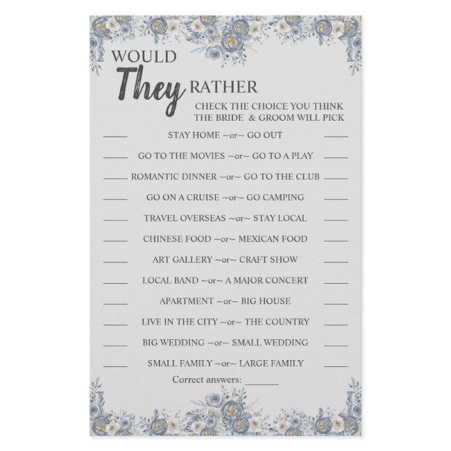 Would They Rather Gray Floral Shower Game Card Flyer