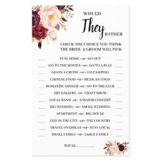 Would They Rather Marsala Flowers Shower Game Card Flyer
