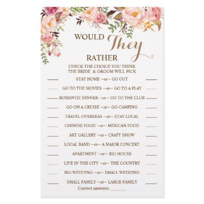 Would They Rather Pink Floral Shower Game Card Flyer