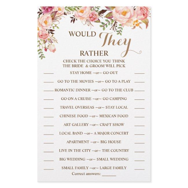 Would They Rather Pink Floral Shower Game Card Flyer