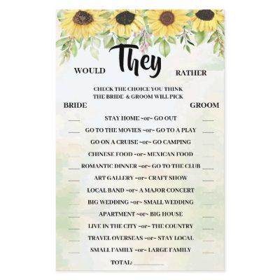 Would They Rather Sunflower Shower Game Card Flyer
