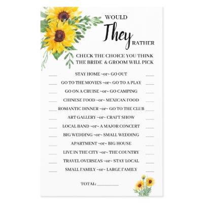 Would They Rather Sunflower Shower Game Card Flyer
