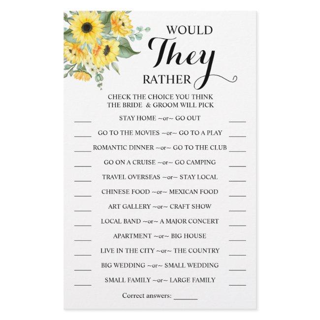 Would They Rather Sunflowers Shower Game Card Flyer