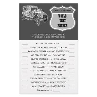 Would They Rather Wedding Car Shower Game Card Flyer
