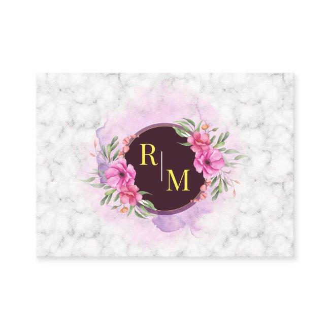 Wreath Floral Initial Letter Monogram Name Marble