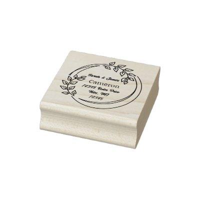 Wreath. Name and Address. Rubber Stamp