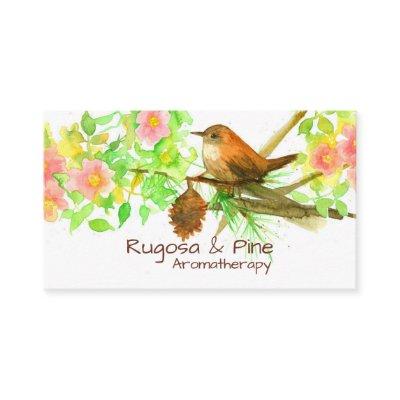Wren Rugosa Rose Pine Cone Watercolor Botanical