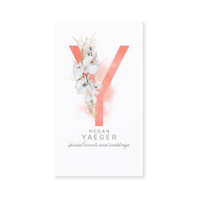 Y Letter Monogram White Orchids and Pampas Grass