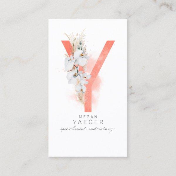 Y Letter Monogram White Orchids and Pampas Grass