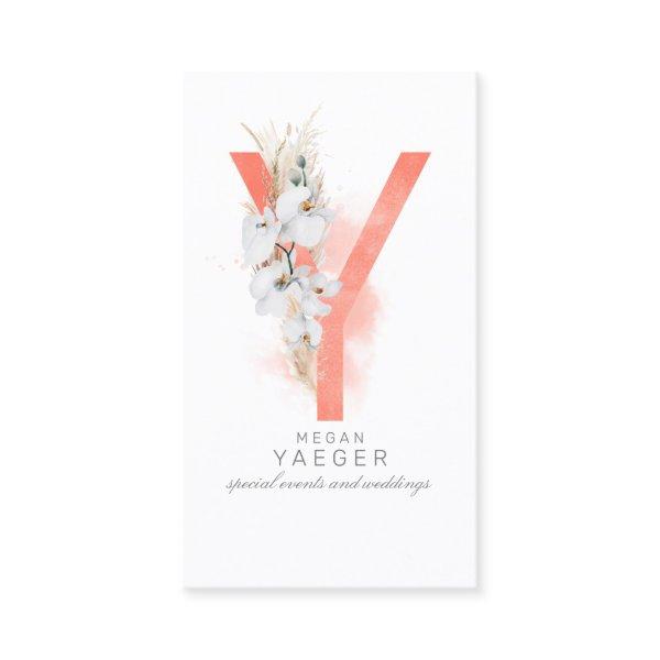 Y Letter Monogram White Orchids and Pampas Grass