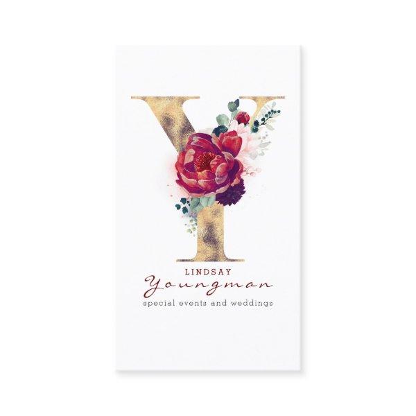 Y Monogram Gold Foil and Burgundy Red Floral