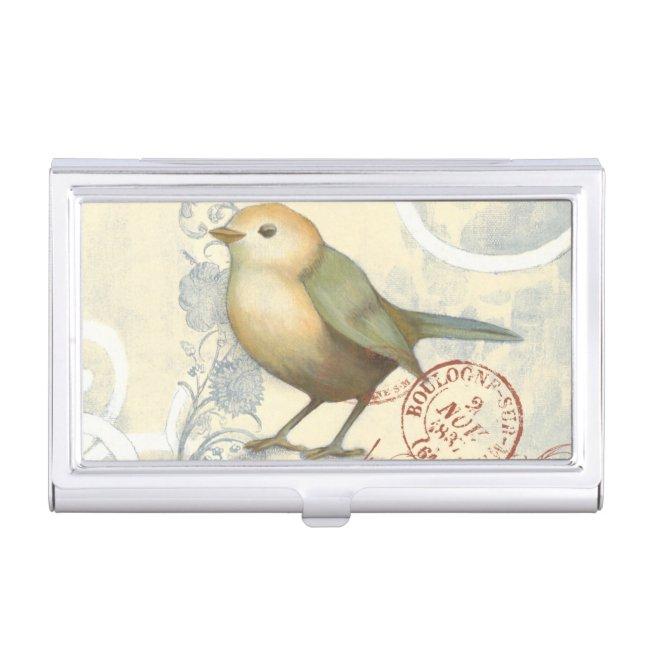 Yellow and Green Sparrow on Vintage Background Holder
