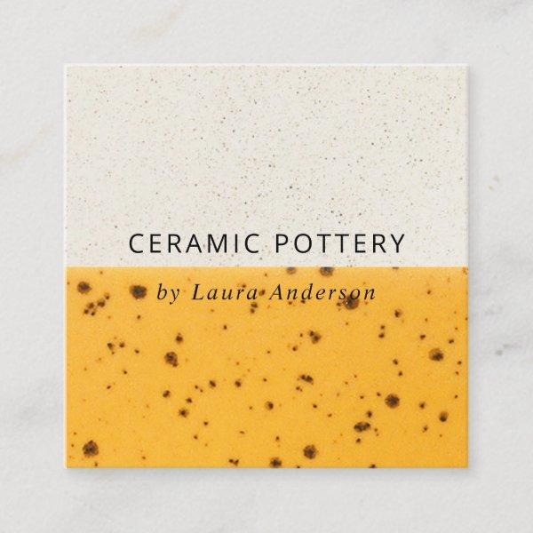 YELLOW CERAMIC POTTERY GLAZED SPECKLED TEXTURE SQUARE