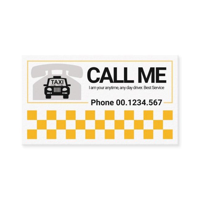 Yellow Checked Border Telephone Taxi Motif Driver