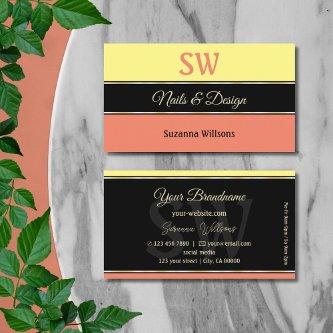 Yellow Coral Borders on Black with Monogram Modern