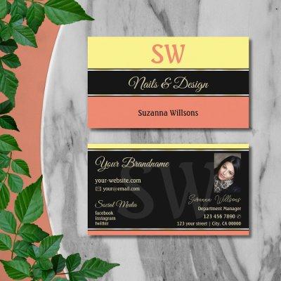 Yellow Coral Borders on Black with Monogram Photo