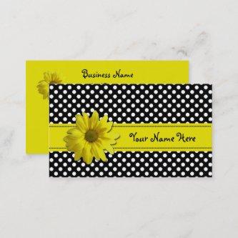 Yellow Daisy Black and White Polka Dots