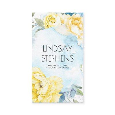 Yellow Flowers Dusty Blue Elegant Watercolor