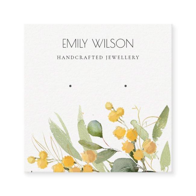 Yellow Green Gold Wattle Foliage Earring Display Square