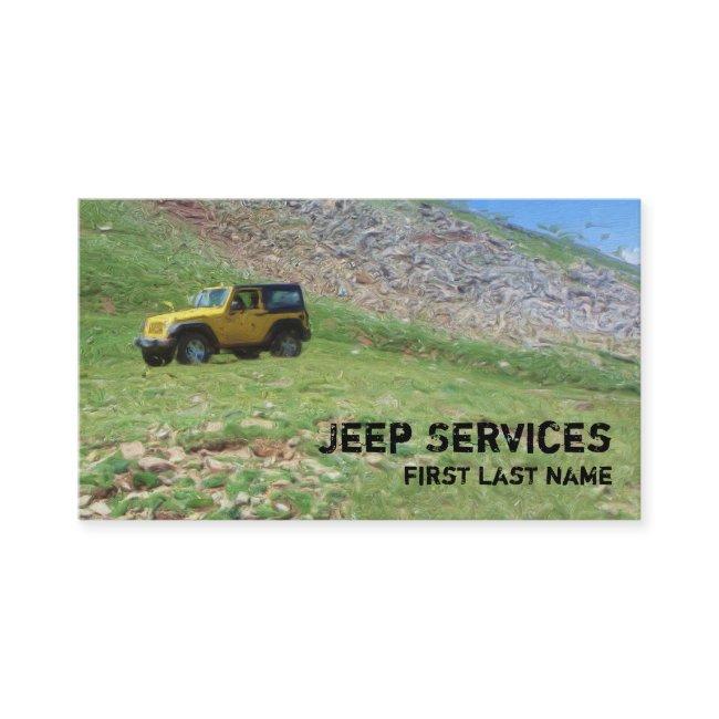 Yellow Jeep services spring scene