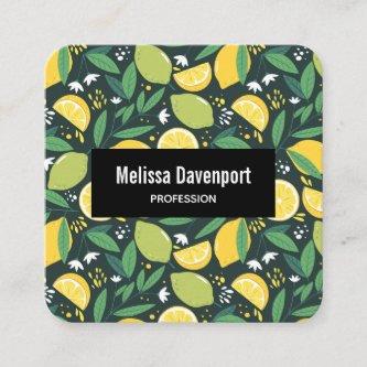 Yellow Lemon and Green Lime Fruit Pattern Square