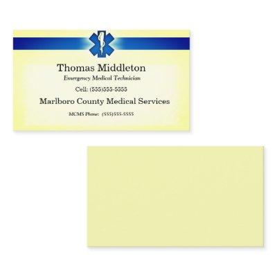 Yellow Navy Star of Life EMS / EMT Contact Card