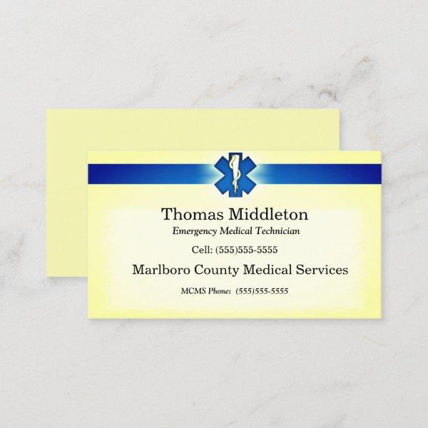 Yellow Navy Star of Life EMS / EMT Contact Card