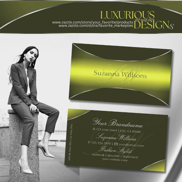Yellow Olive Green Chic Silver Border and Monogram