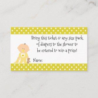 Yellow Polka Dot Baby Shower Diaper Raffle Ticket