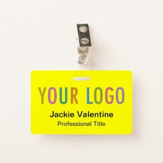 Yellow PVC Name Badge with Logo Clip Reel Lanyard