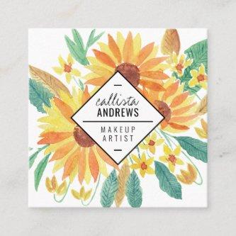 Yellow Summer Sunflower Watercolor Makeup Square