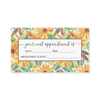 Yellow Summer Sunflower Watercolor Pattern Appointment Card