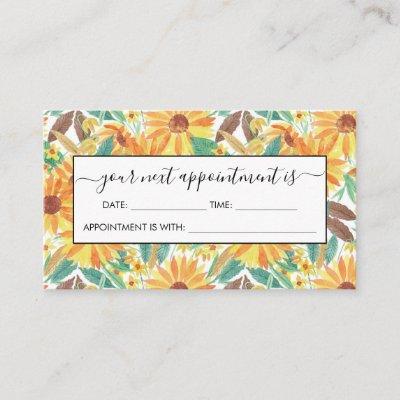 Yellow Summer Sunflower Watercolor Pattern Appointment Card