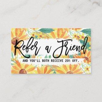 Yellow Summer Sunflower Watercolor Referral Card