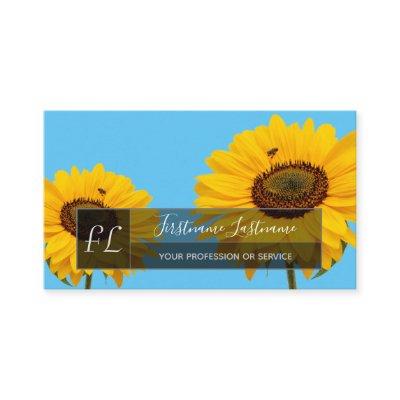 Yellow sunflower blossoms blue monogram rectangle