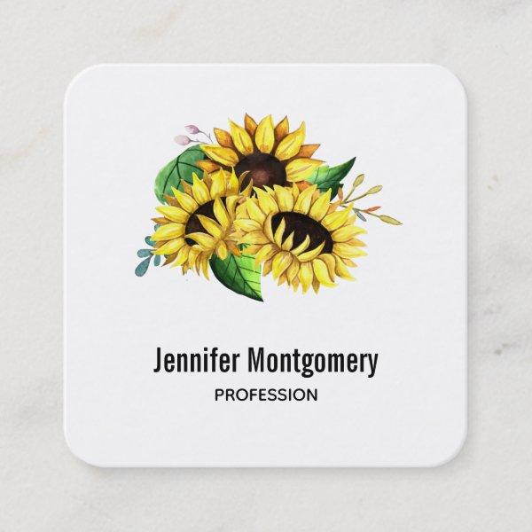 Yellow Sunflower Bouquet in Watercolor Square