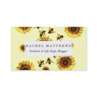 Yellow Sunflowers and Honey Bees Summer Pattern