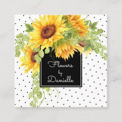 Yellow Sunflowers and Polka Dots Floral Square