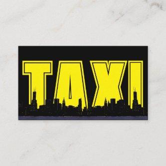 Yellow TAXI night city skyline taxi driver service
