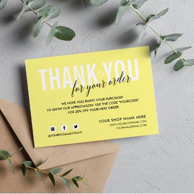 YELLOW THANK YOU FOR YOUR ORDER SOCIAL ENCLOSURE CARD