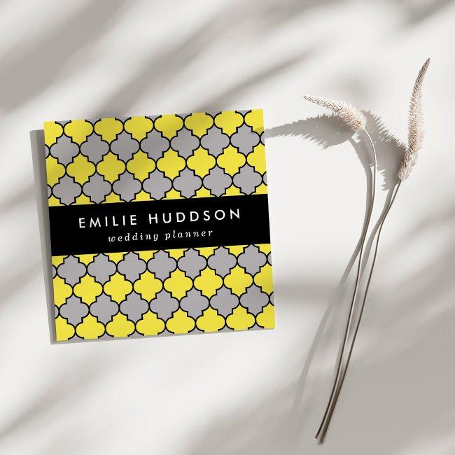 Yellow Trellis, Quatrefoil, Moroccan Lattice Square