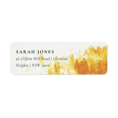 YELLOW WATERCOLOR LANDSCAPE TREE FOLIAGE  ADDRESS LABEL