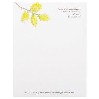 Yellow willow catkins watercolor art letterhead
