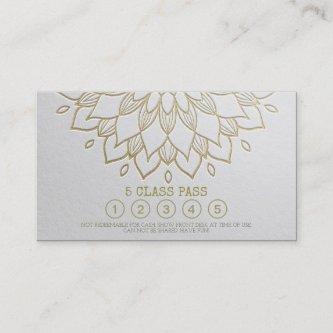 Yoga Class Pass White Gold Embossed Mandala Floral Loyalty Card