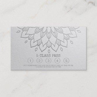 Yoga Class Pass White Silver Emboss Mandala Floral Loyalty Card